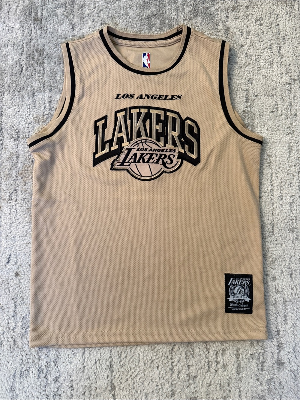 NBA Los Angeles Lakers Beige and Black Mesh Jersey